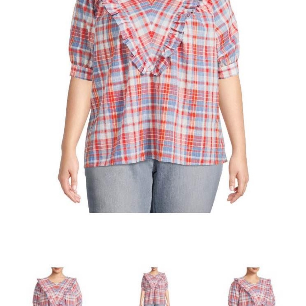 Terra sky Red  Ruffled Bib Collar Blouse set of 3-100 % cotton new